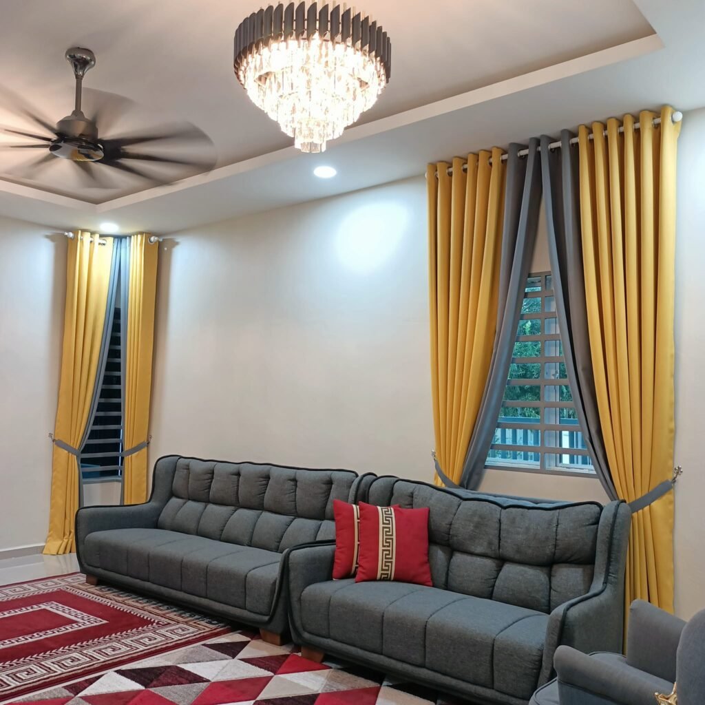 new installation of eyelet curtains for living room by window curtain shop dubai in medon